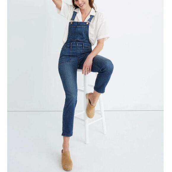 Madewell Women's Lorton Wash Denim Stovepipe Overalls Size Medium Tall - Picture 3 of 7